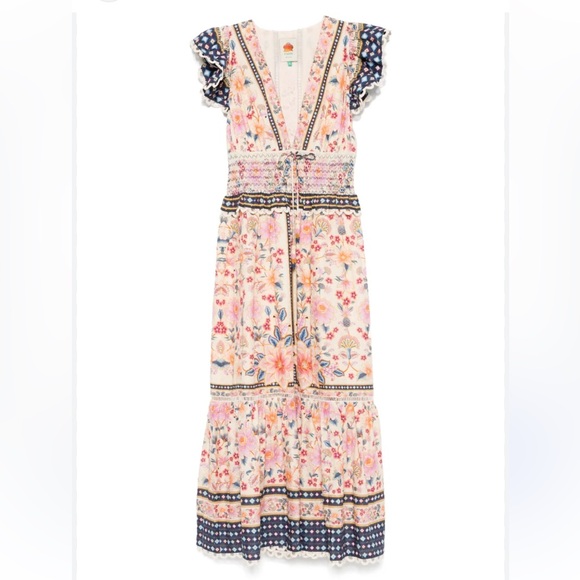 Farm Rio Superbloom Tapestry Ruffle Cream Maxi Dress Large - Picture 7 of 10